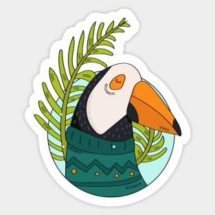 Cute Christmas Arctic Puffin Bird Illustration // Festive Animal Cartoon Sticker